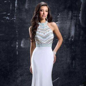 Sample New Wedding Prom Dress, Sexy Vintage BLING Halter, Keyhole Back, Cruise